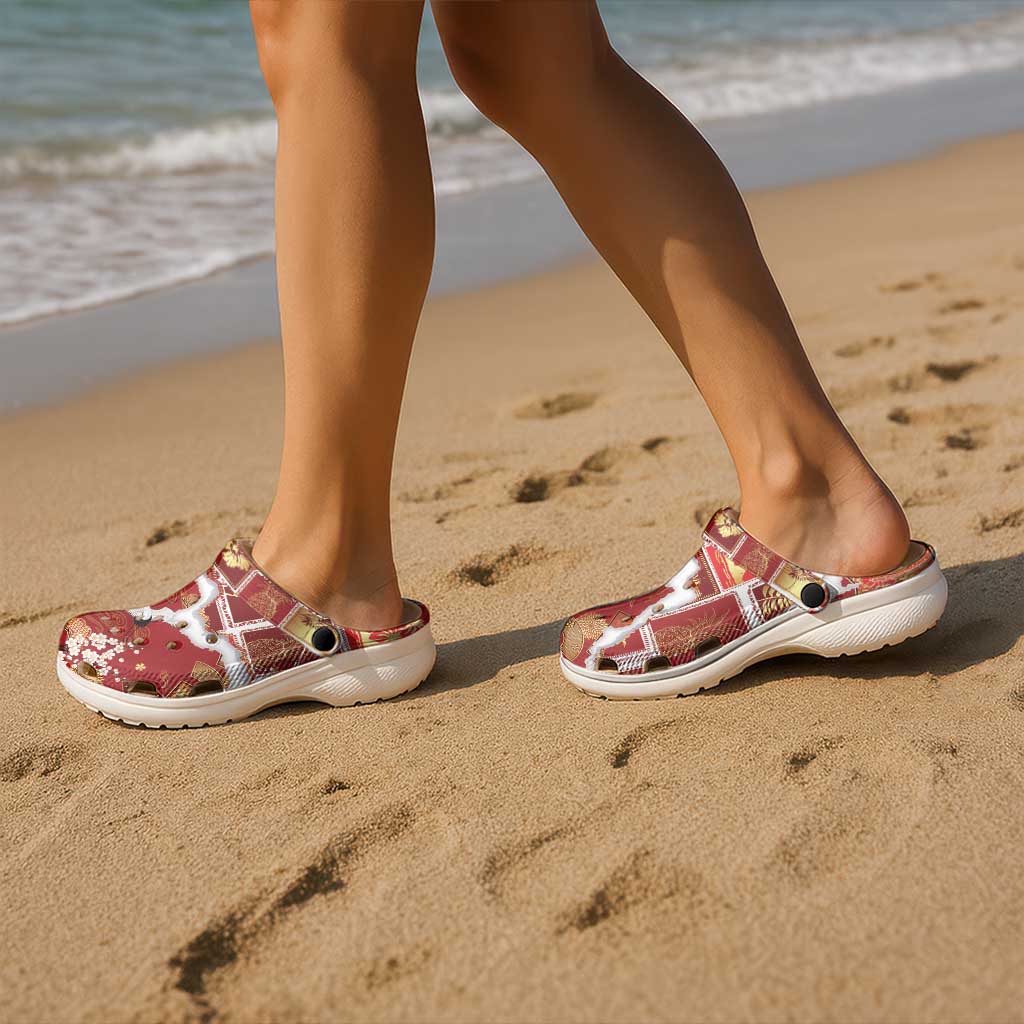Hawaii Japanese Culture Red Clogs Shoes Spring Cranes Aloha Pattern LT01 - Polynesian Pride