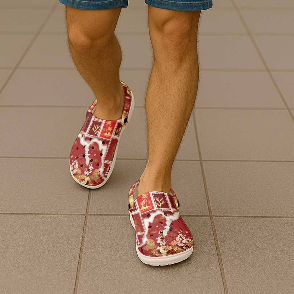 Hawaii Japanese Culture Red Clogs Shoes Spring Cranes Aloha Pattern LT01 - Polynesian Pride