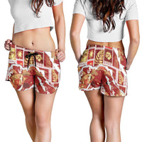 Hawaii Japanese Culture Red Shorts for Women Spring Cranes Aloha Pattern LT01 - Polynesian Pride