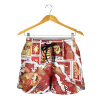 Hawaii Japanese Culture Red Shorts for Women Spring Cranes Aloha Pattern LT01 - Polynesian Pride