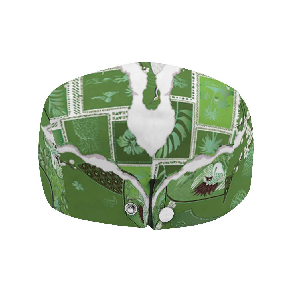 Hawaii Japanese Culture Sage Green Jeff Hat Spring Cranes Aloha Pattern