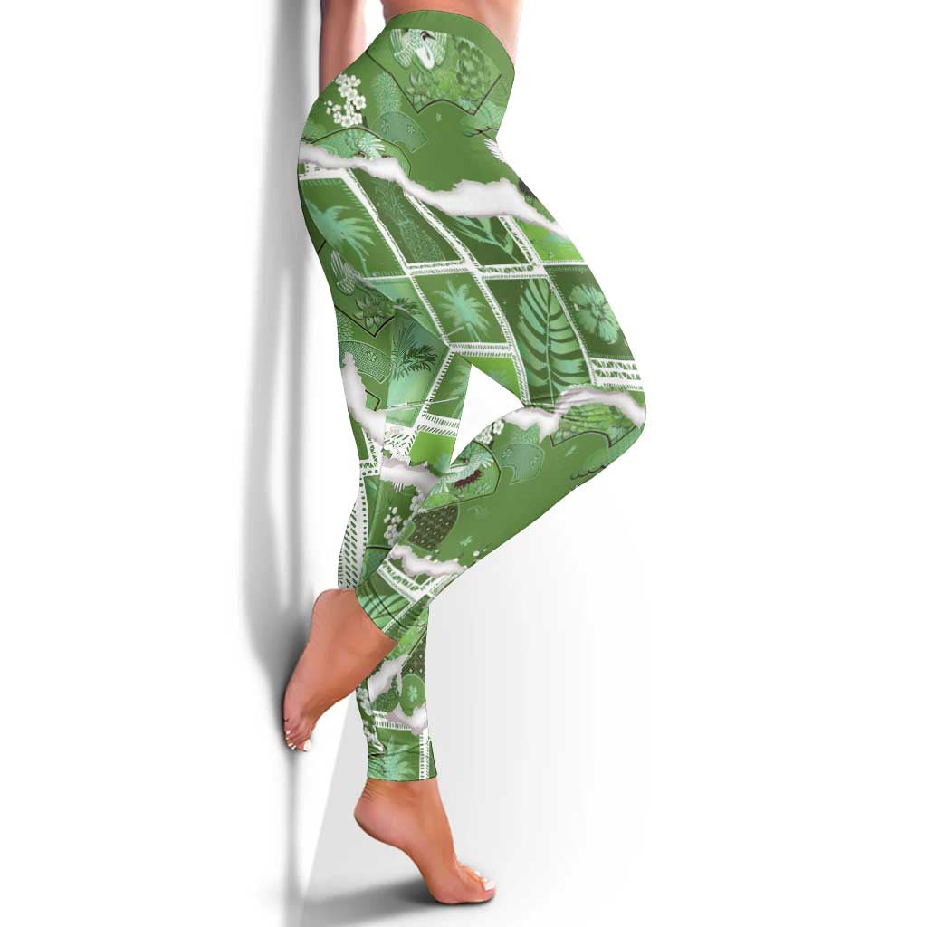 Hawaii Japanese Culture Sage Green Leggings Spring Cranes Aloha Pattern LT01 - Polynesian Pride