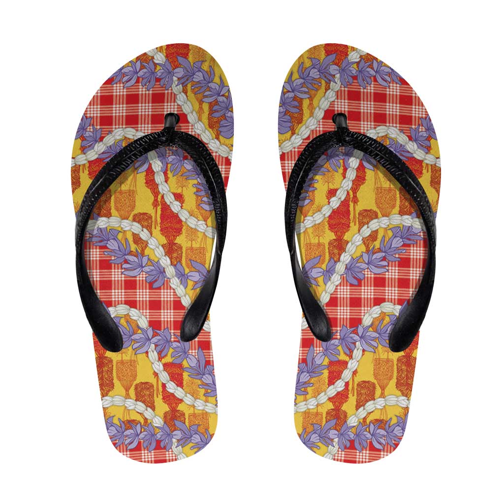 Hawaii Kahili Palaka Motifs Flip Flops Hawaiian Honohono Pikake Lei LT14 Red - Polynesian Pride