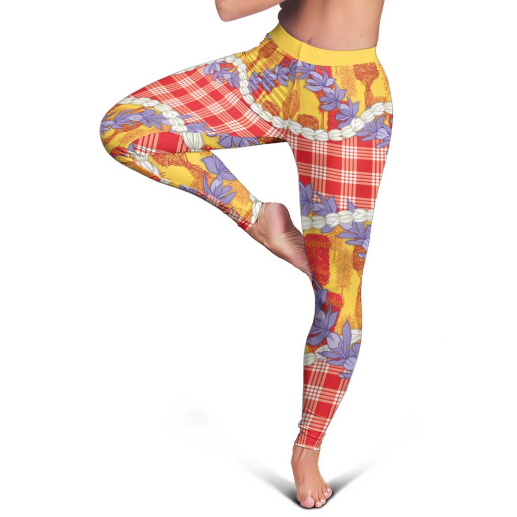 Hawaii Kahili Palaka Motifs Leggings Hawaiian Honohono Pikake Lei LT14 - Polynesian Pride