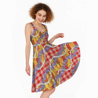 Hawaii Kahili Palaka Motifs Midi Dress Hawaiian Honohono Pikake Lei LT14 - Polynesian Pride