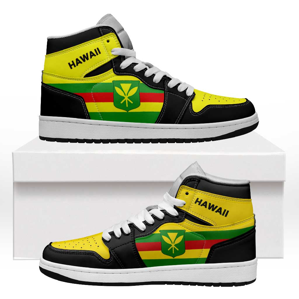 Hawaii Kanaka Maoli High Sneakers AJ1 Flag Inspired LT05 Reggae - Polynesian Pride
