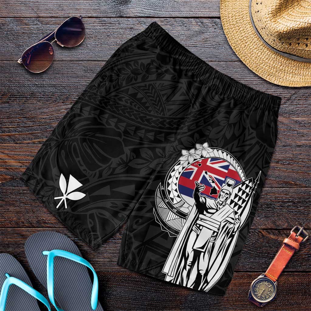 Hawaii King Kamehameha Shorts for Men Flag Polynesian Pattern LT01 Black - Polynesian Pride