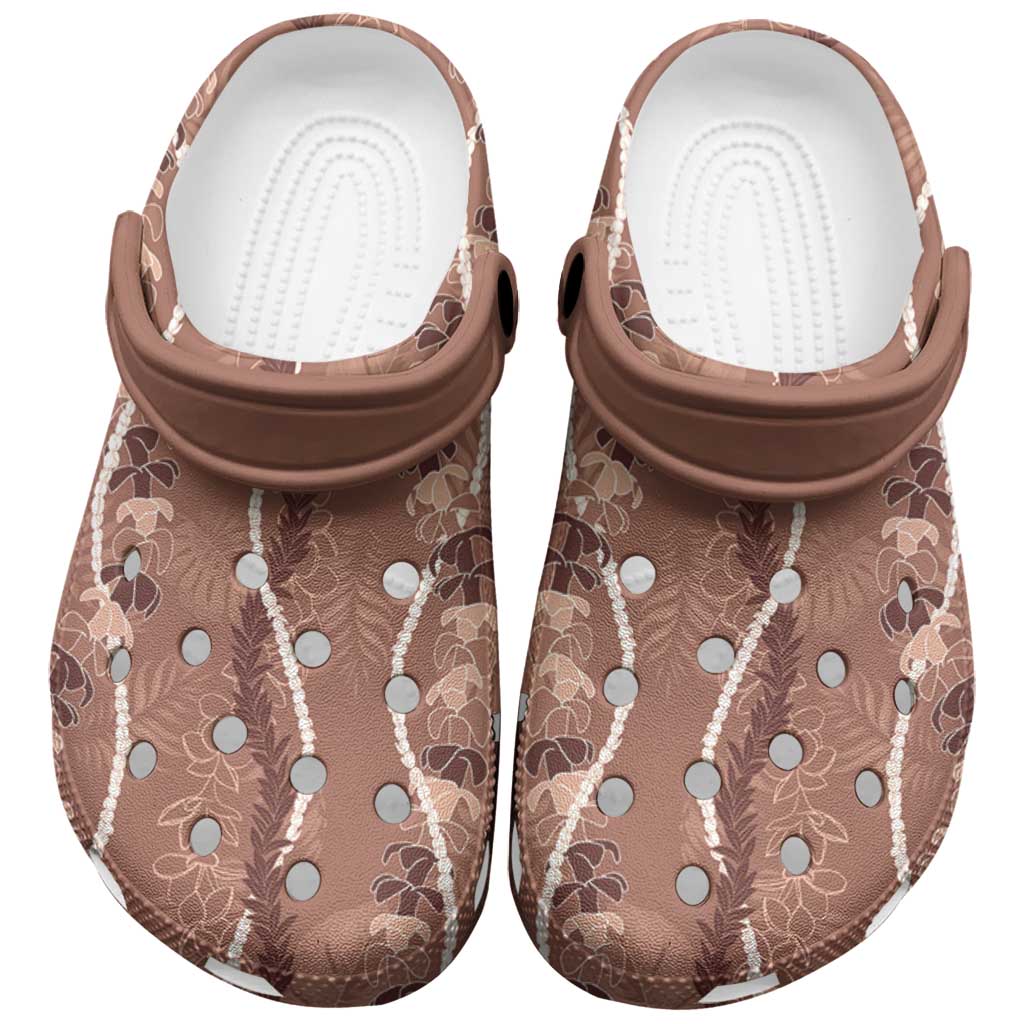 Hawaii Maile Lei Clogs Shoes With Brown Monstera Pattern - Polynesian Pride