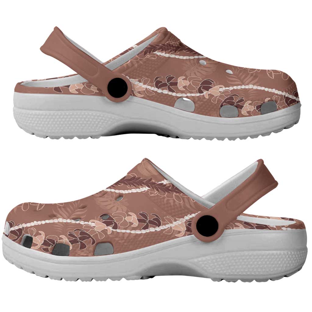 Hawaii Maile Lei Clogs Shoes With Brown Monstera Pattern - Polynesian Pride