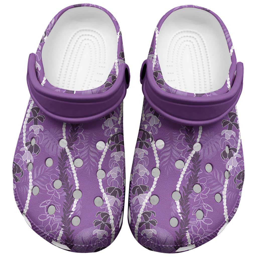 Hawaii Maile Lei Clogs Shoes With Violet Monstera Pattern - Polynesian Pride
