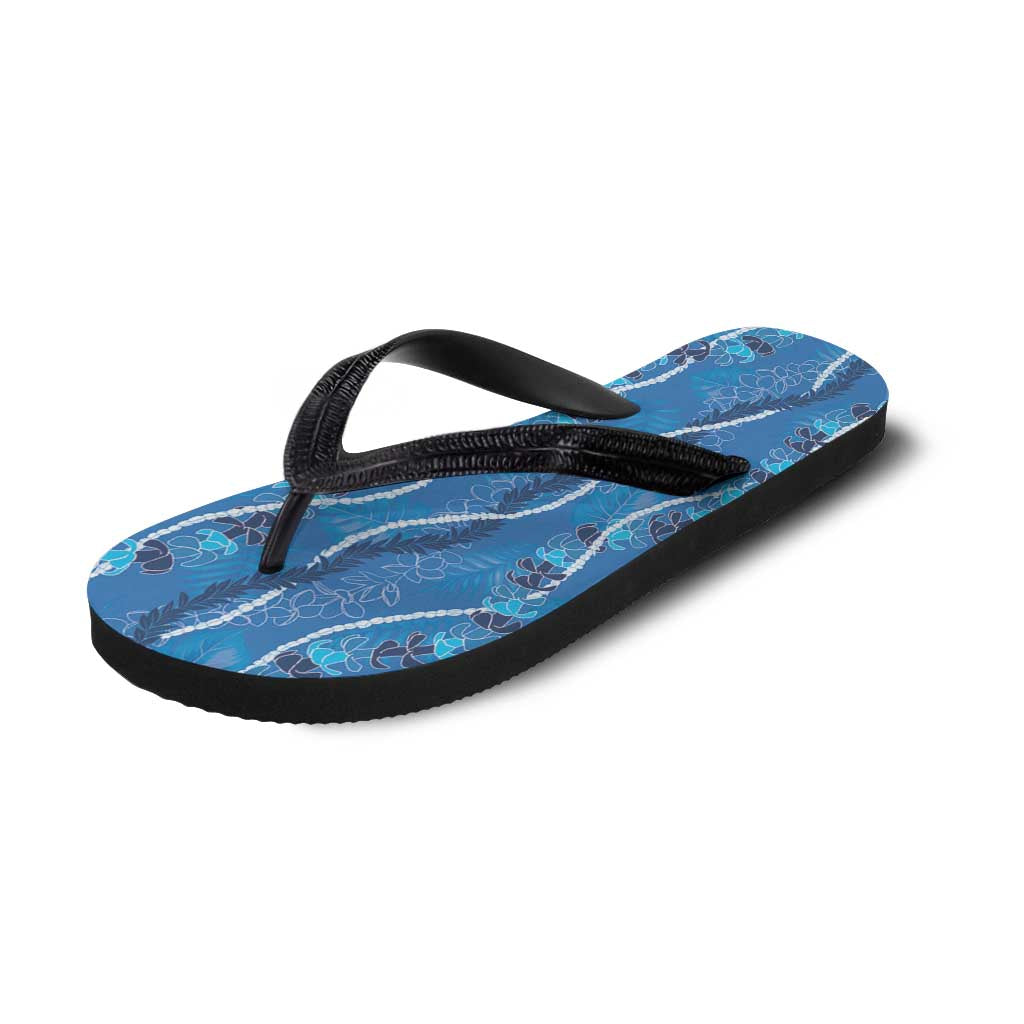 Hawaii Maile Lei Flip Flops With Blue Monstera Pattern LT05 - Polynesian Pride