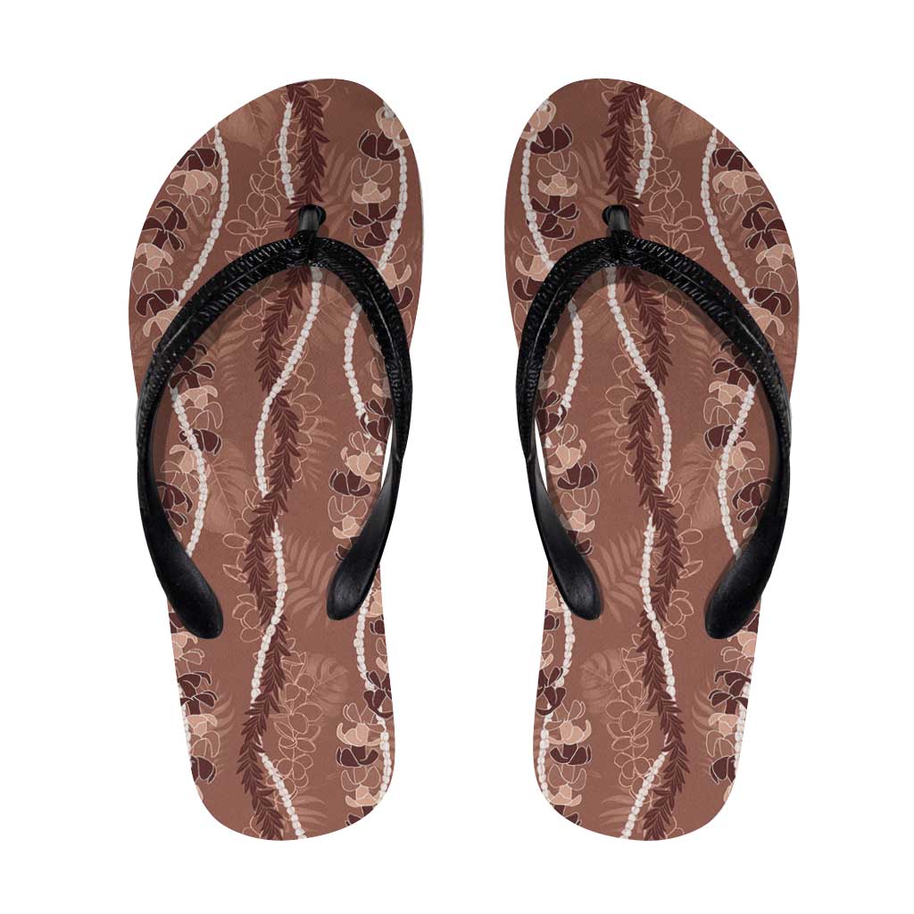 Hawaii Maile Lei Flip Flops With Brown Monstera Pattern LT05 Brown - Polynesian Pride