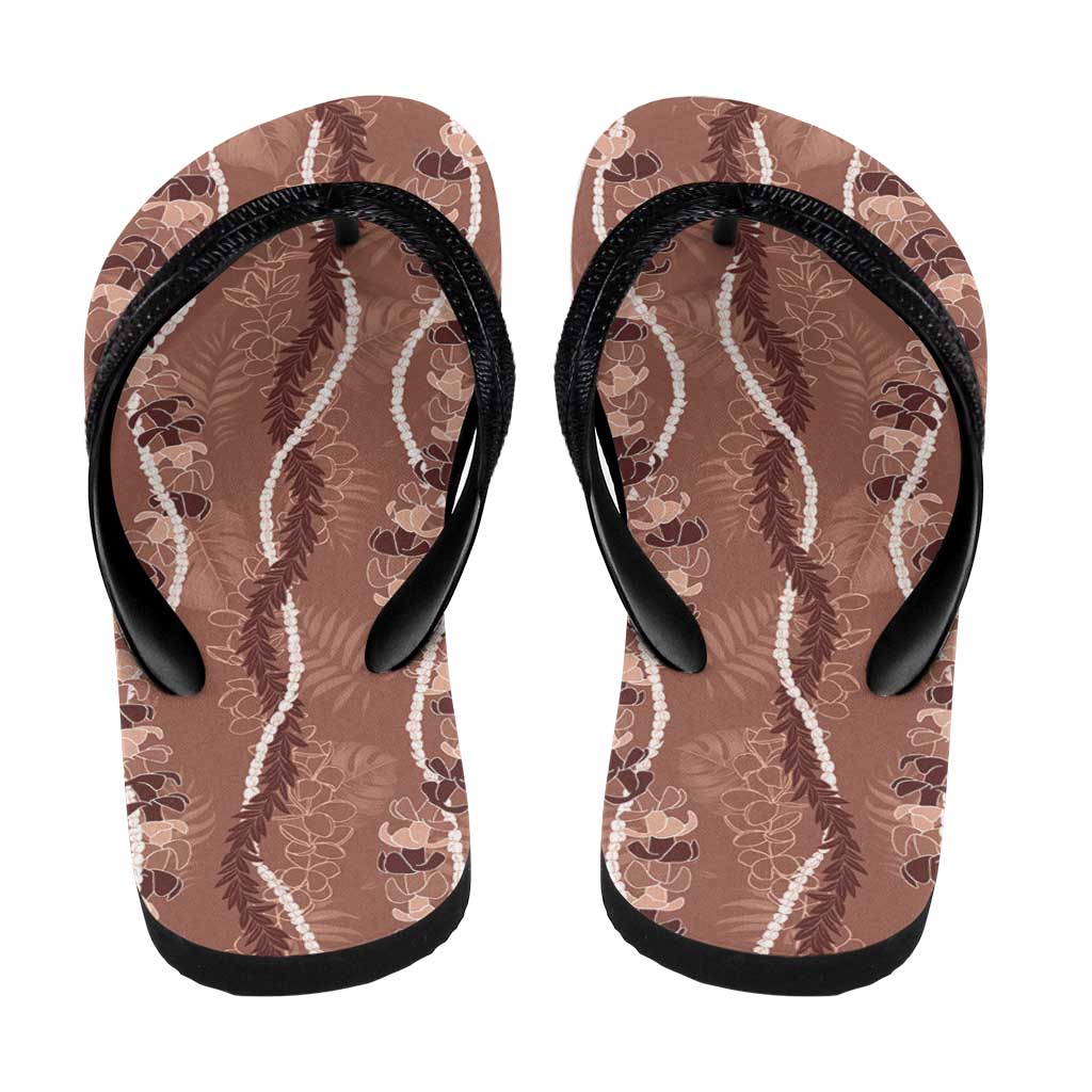 Hawaii Maile Lei Flip Flops With Brown Monstera Pattern LT05 - Polynesian Pride