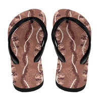 Hawaii Maile Lei Flip Flops With Brown Monstera Pattern LT05 - Polynesian Pride