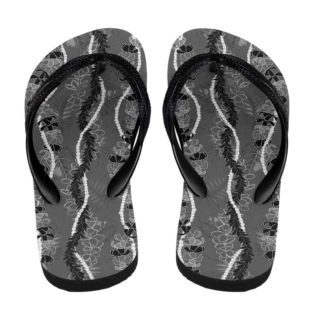 Hawaii Maile Lei Flip Flops With Gray Monstera Pattern LT05 - Polynesian Pride