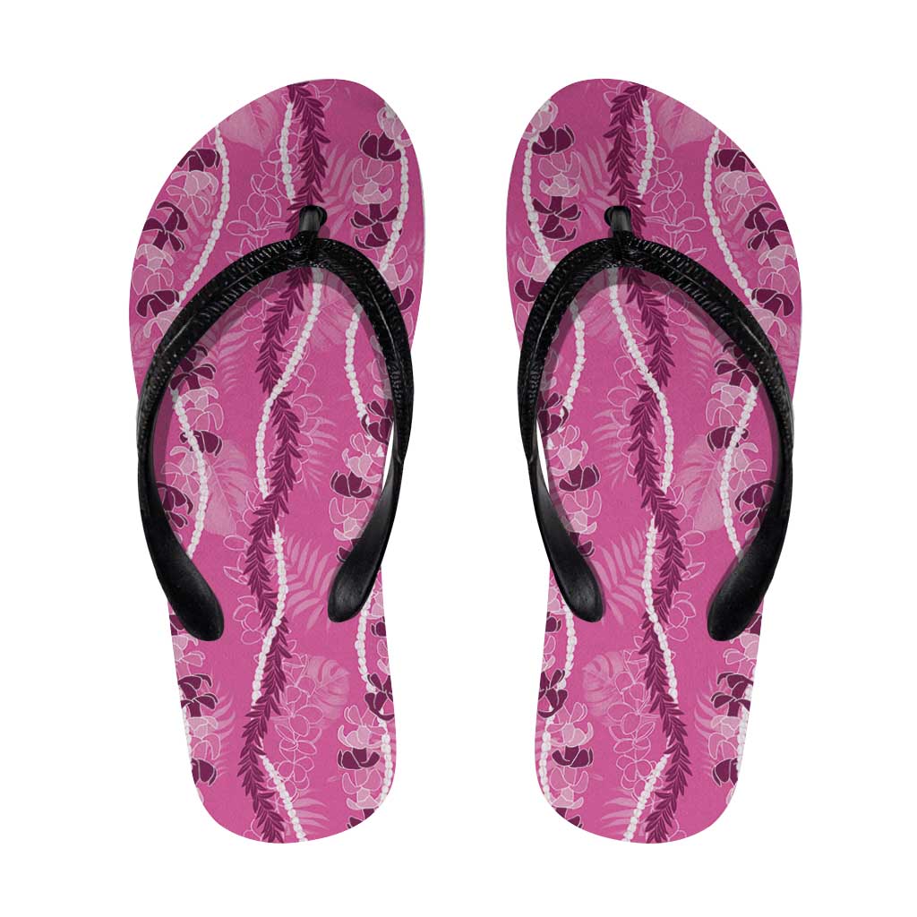 Hawaii Maile Lei Flip Flops With Pink Monstera Pattern LT05 Pink - Polynesian Pride
