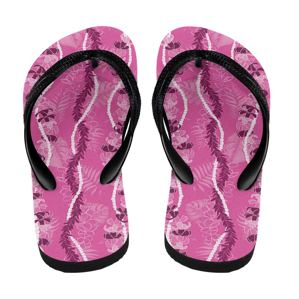 Hawaii Maile Lei Flip Flops With Pink Monstera Pattern LT05 - Polynesian Pride