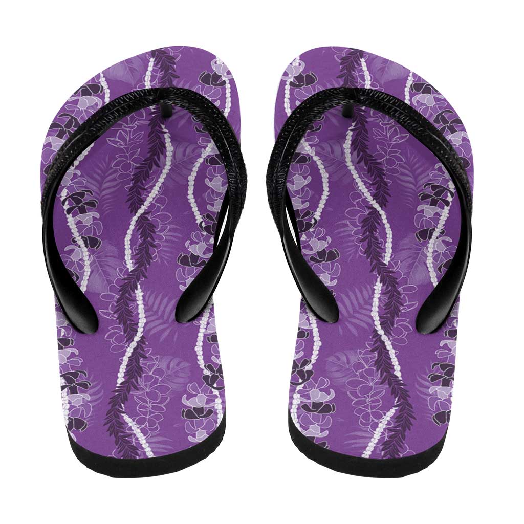 Hawaii Maile Lei Flip Flops With Violet Monstera Pattern LT05 - Polynesian Pride