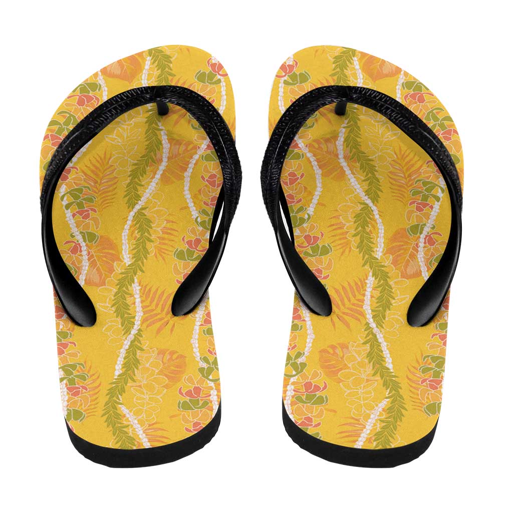 Hawaii Maile Lei Flip Flops With Yellow Monstera Pattern LT05 - Polynesian Pride