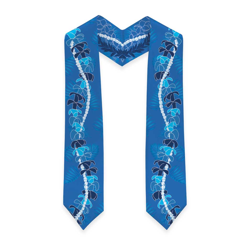 Hawaii Maile Lei Graduation Stole With Blue Monstera Pattern LT05 - Polynesian Pride