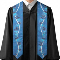 Hawaii Maile Lei Graduation Stole With Blue Monstera Pattern LT05 - Polynesian Pride