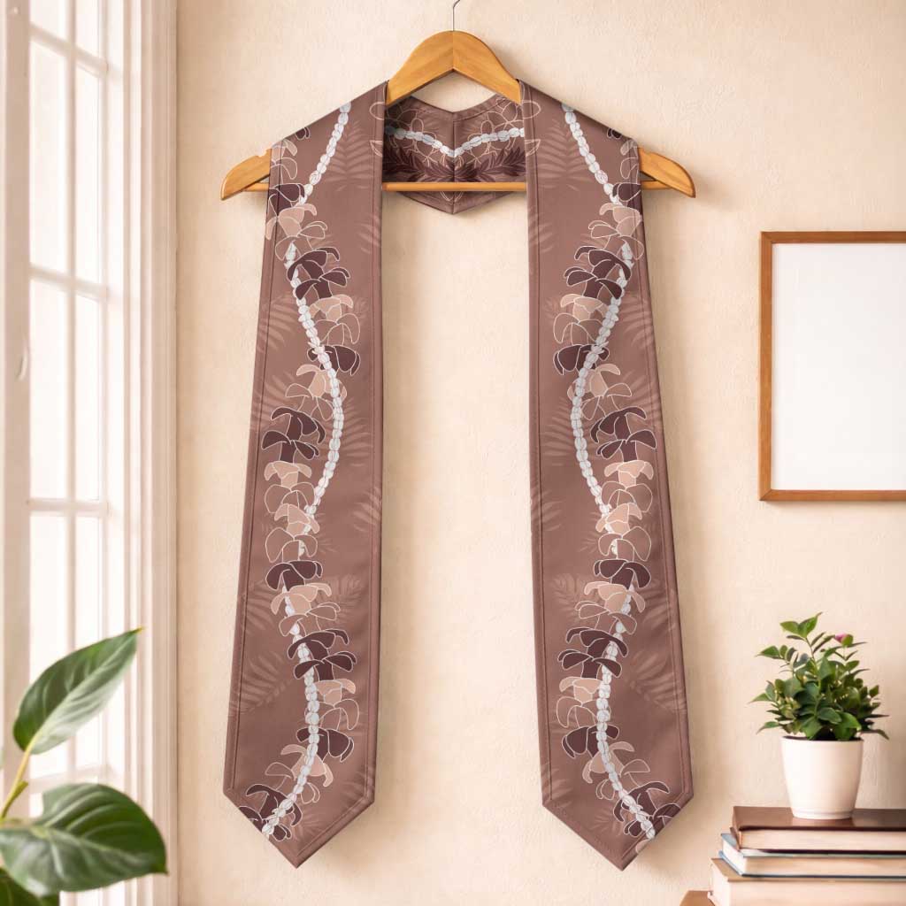 Hawaii Maile Lei Graduation Stole With Brown Monstera Pattern LT05 One Size Brown - Polynesian Pride