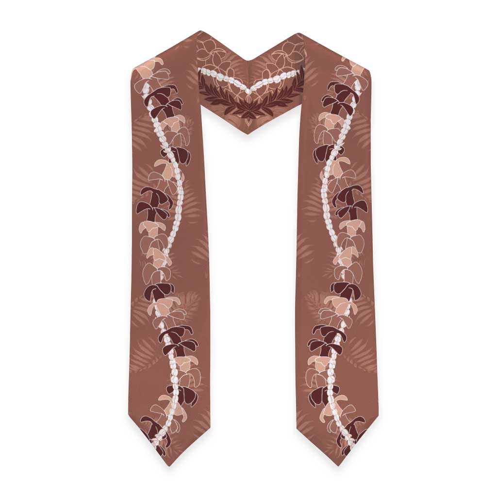 Hawaii Maile Lei Graduation Stole With Brown Monstera Pattern LT05 - Polynesian Pride