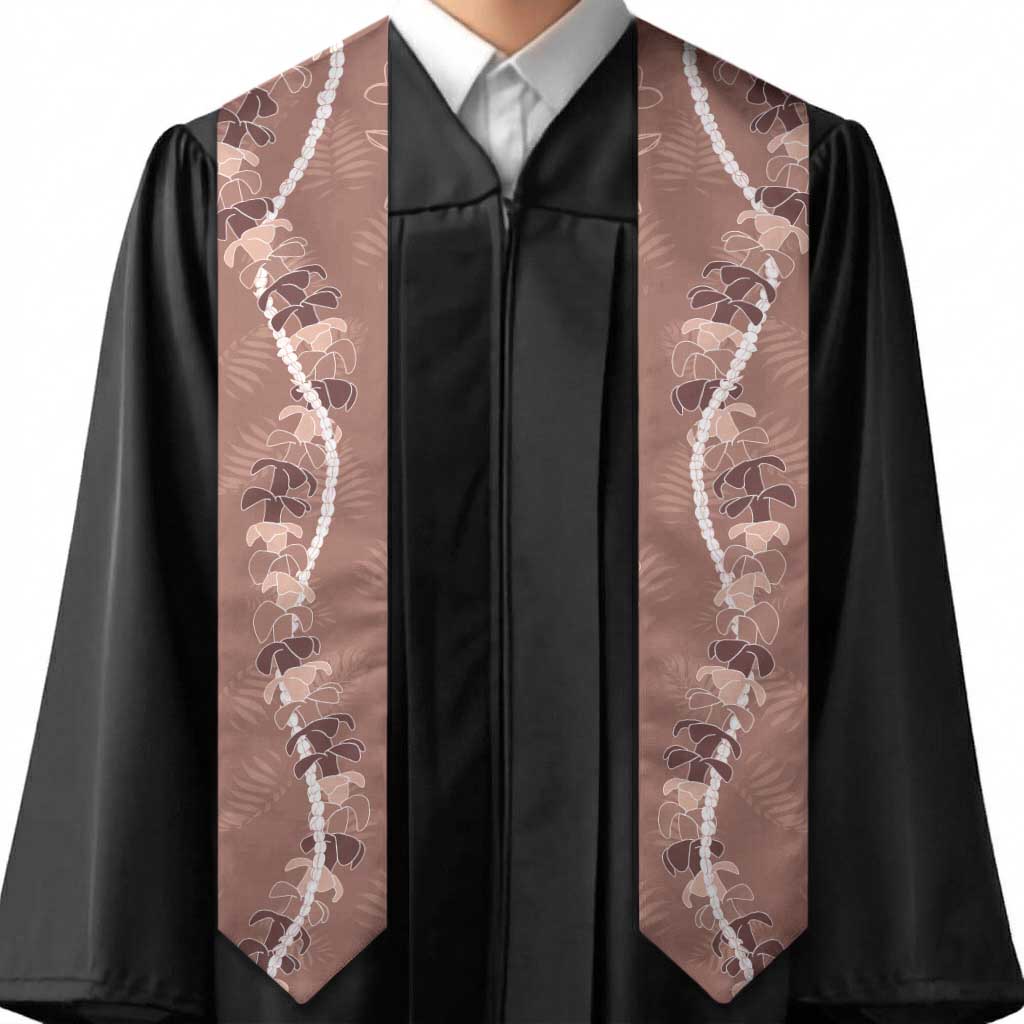 Hawaii Maile Lei Graduation Stole With Brown Monstera Pattern LT05 - Polynesian Pride