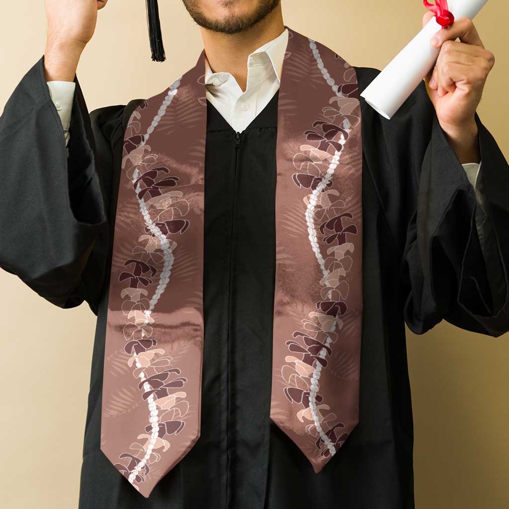 Hawaii Maile Lei Graduation Stole With Brown Monstera Pattern LT05 - Polynesian Pride