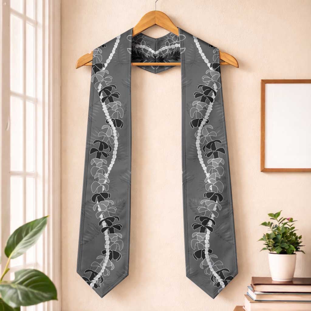 Hawaii Maile Lei Graduation Stole With Gray Monstera Pattern LT05 One Size Gray - Polynesian Pride