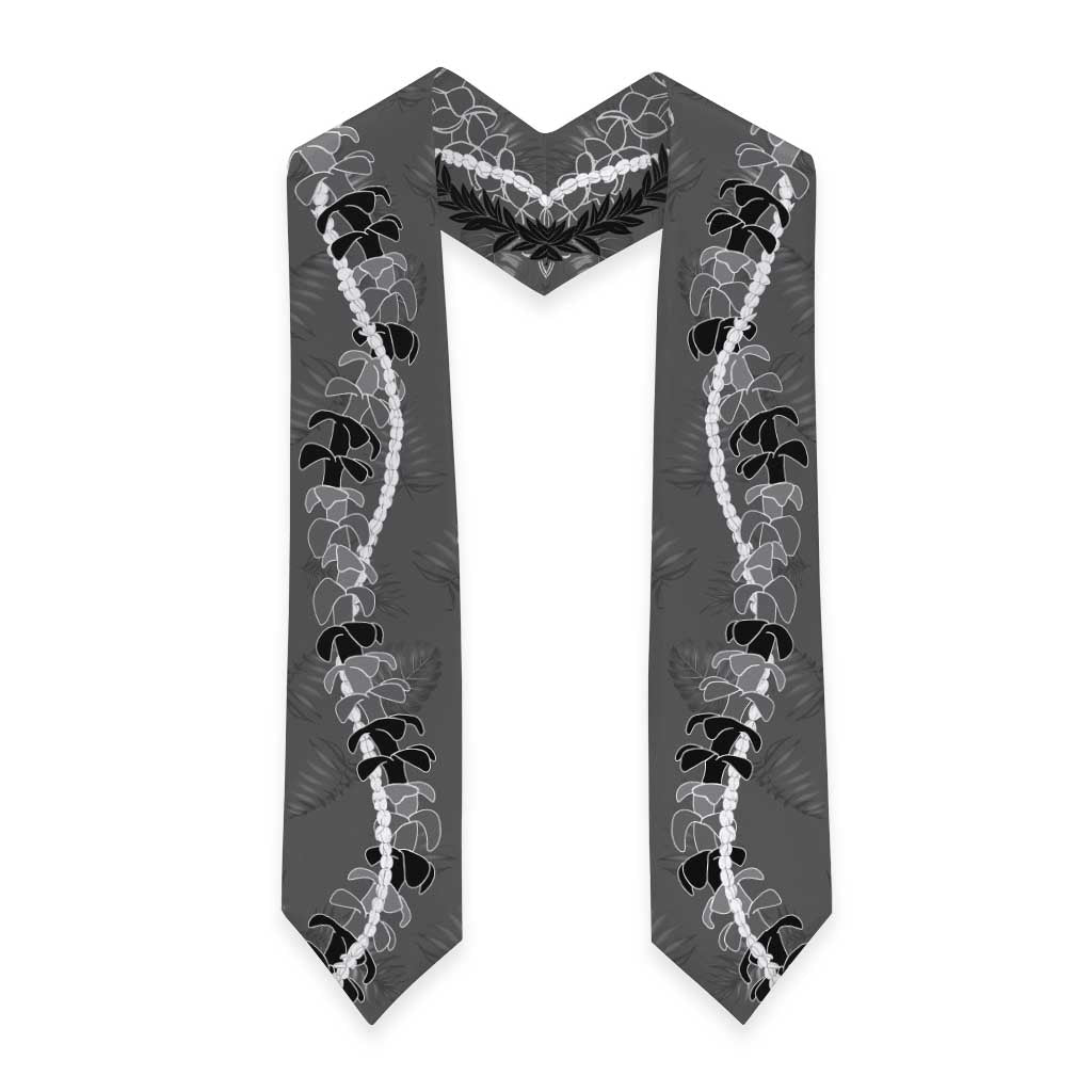 Hawaii Maile Lei Graduation Stole With Gray Monstera Pattern LT05 - Polynesian Pride