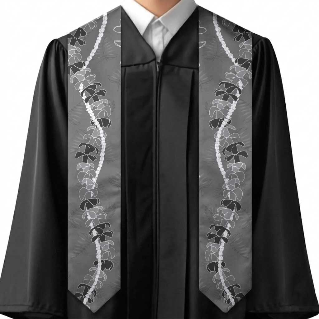 Hawaii Maile Lei Graduation Stole With Gray Monstera Pattern LT05 - Polynesian Pride