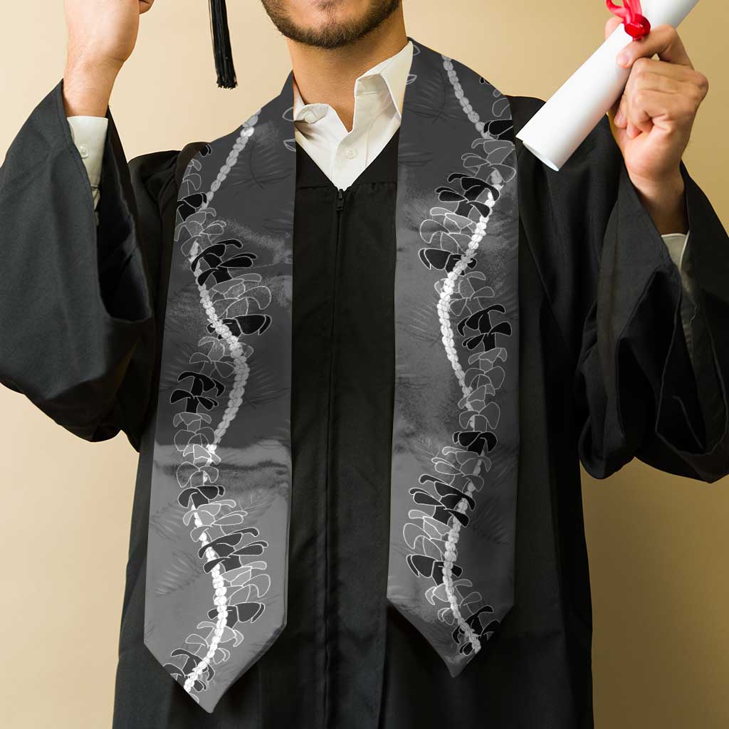 Hawaii Maile Lei Graduation Stole With Gray Monstera Pattern LT05 - Polynesian Pride