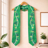 Hawaii Maile Lei Graduation Stole With Green Monstera Pattern LT05 One Size Green - Polynesian Pride