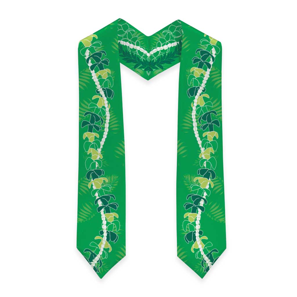 Hawaii Maile Lei Graduation Stole With Green Monstera Pattern LT05 - Polynesian Pride