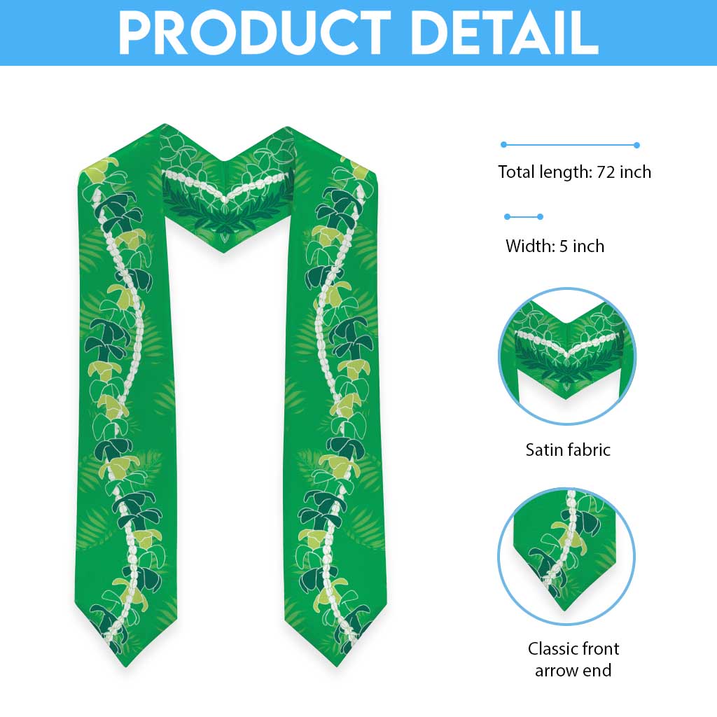Hawaii Maile Lei Graduation Stole With Green Monstera Pattern LT05 - Polynesian Pride