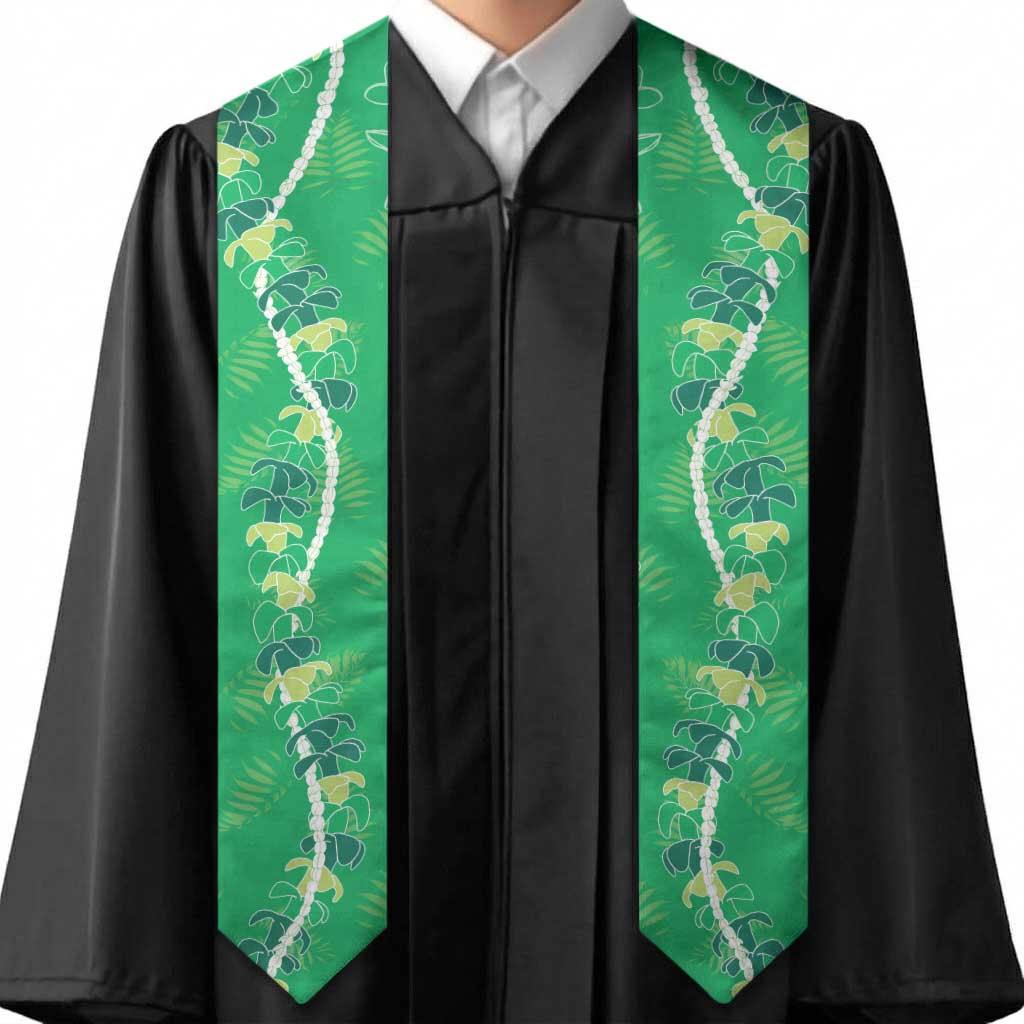 Hawaii Maile Lei Graduation Stole With Green Monstera Pattern LT05 - Polynesian Pride