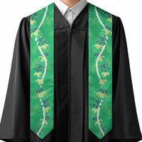 Hawaii Maile Lei Graduation Stole With Green Monstera Pattern LT05 - Polynesian Pride