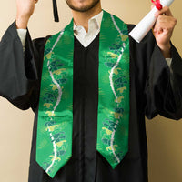 Hawaii Maile Lei Graduation Stole With Green Monstera Pattern LT05 - Polynesian Pride