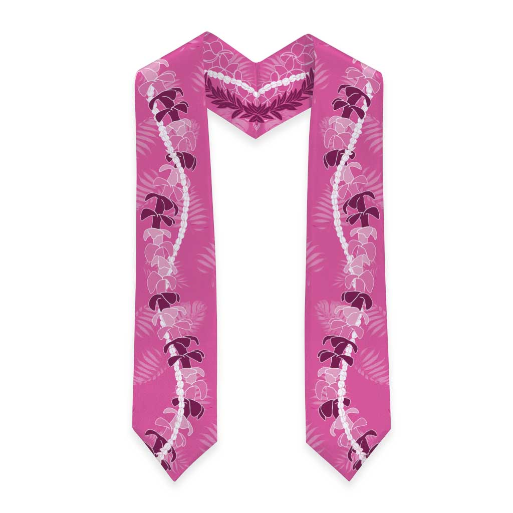 Hawaii Maile Lei Graduation Stole With Pink Monstera Pattern LT05 - Polynesian Pride