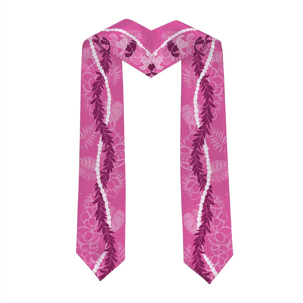 Hawaii Maile Lei Graduation Stole With Pink Monstera Pattern LT05 - Polynesian Pride