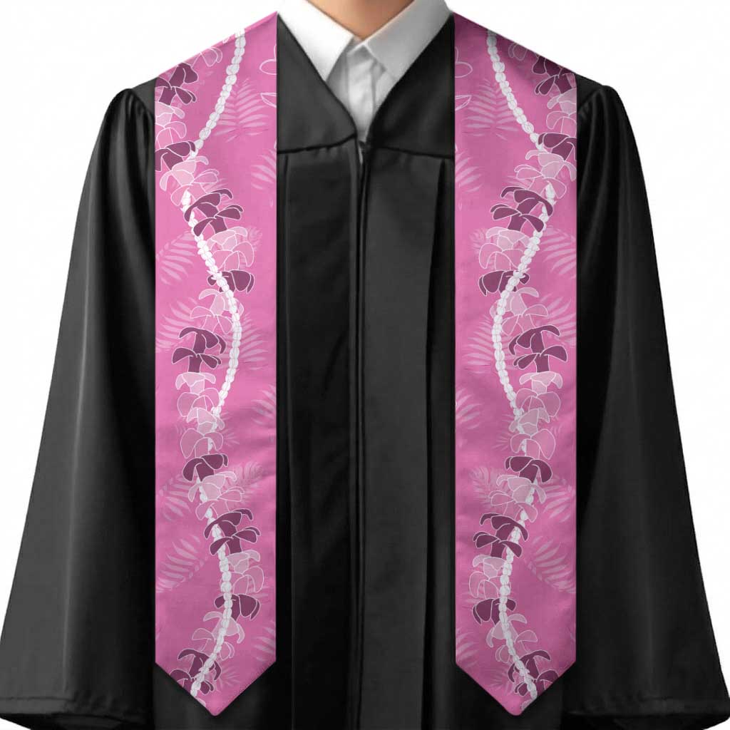 Hawaii Maile Lei Graduation Stole With Pink Monstera Pattern LT05 - Polynesian Pride