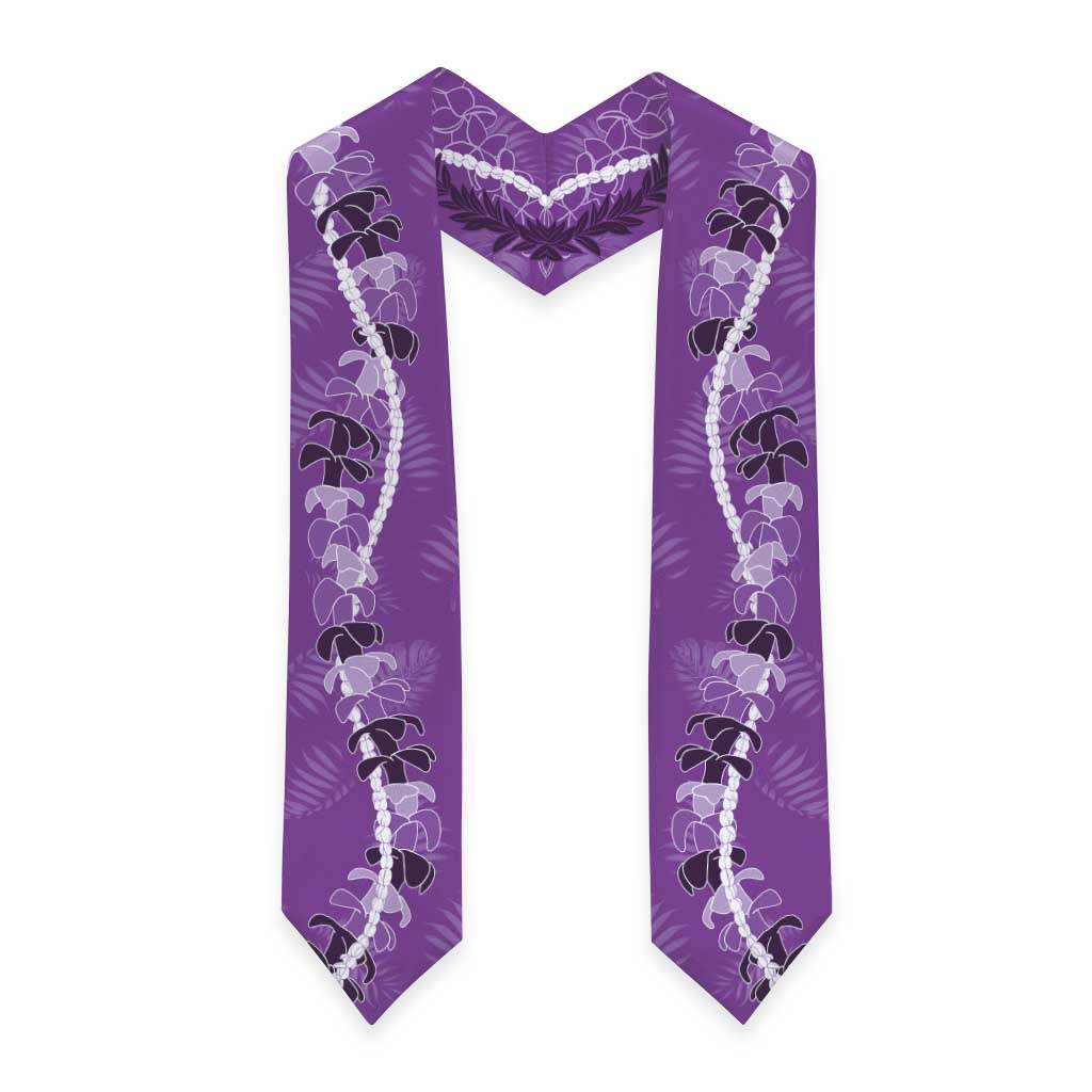 Hawaii Maile Lei Graduation Stole With Violet Monstera Pattern LT05 - Polynesian Pride