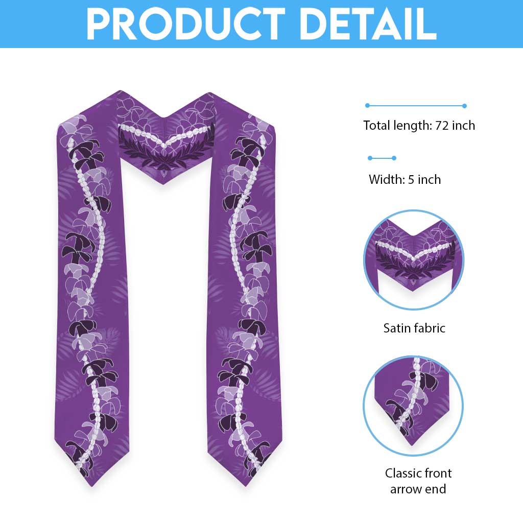 Hawaii Maile Lei Graduation Stole With Violet Monstera Pattern LT05 - Polynesian Pride