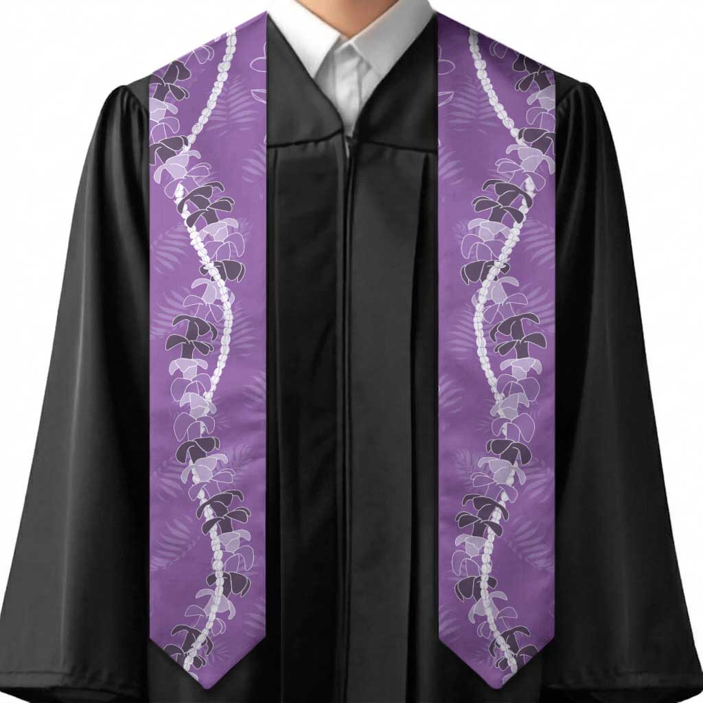 Hawaii Maile Lei Graduation Stole With Violet Monstera Pattern LT05 - Polynesian Pride