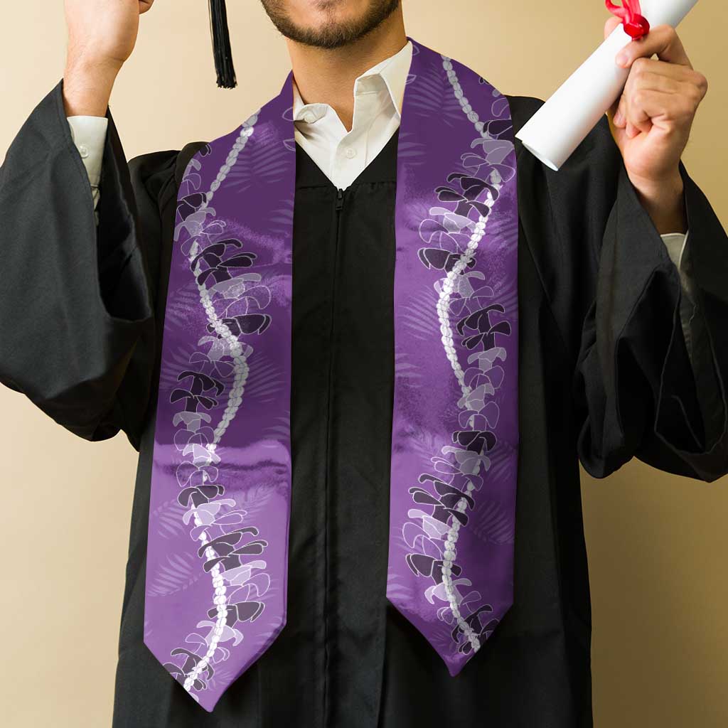 Hawaii Maile Lei Graduation Stole With Violet Monstera Pattern LT05 - Polynesian Pride