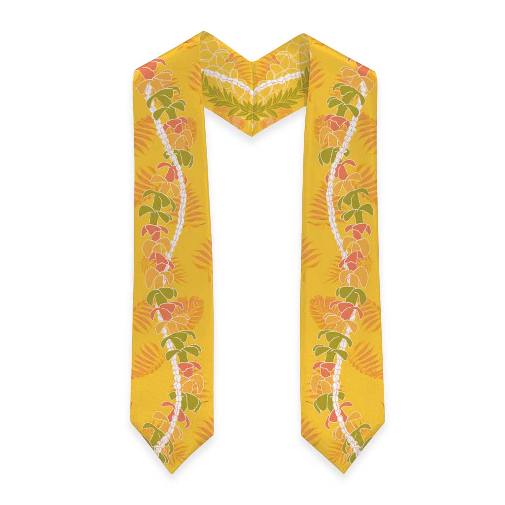 Hawaii Maile Lei Graduation Stole With Yellow Monstera Pattern LT05 - Polynesian Pride