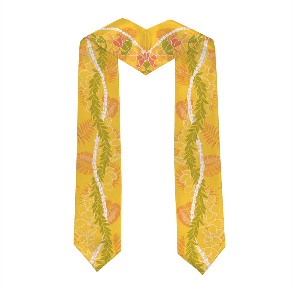 Hawaii Maile Lei Graduation Stole With Yellow Monstera Pattern LT05 - Polynesian Pride