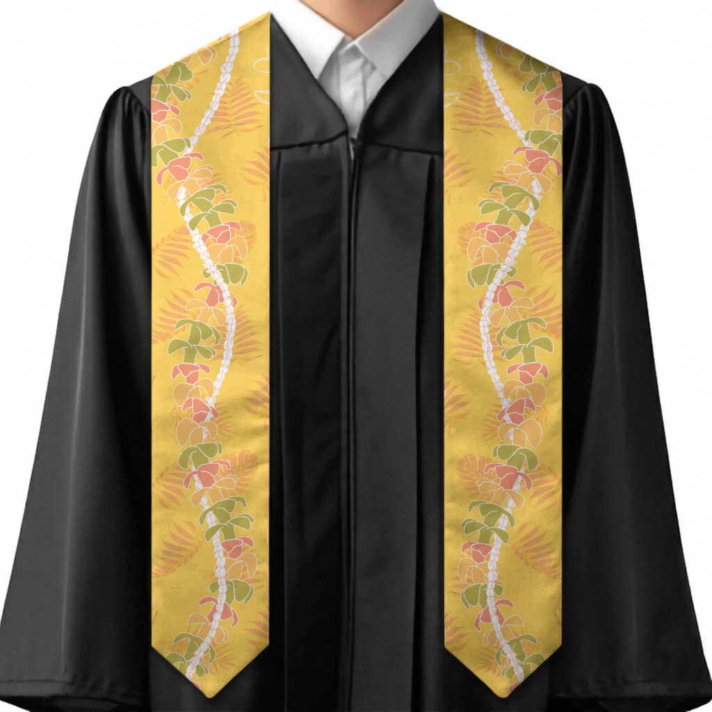 Hawaii Maile Lei Graduation Stole With Yellow Monstera Pattern LT05 - Polynesian Pride
