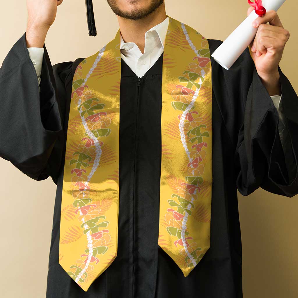 Hawaii Maile Lei Graduation Stole With Yellow Monstera Pattern LT05 - Polynesian Pride